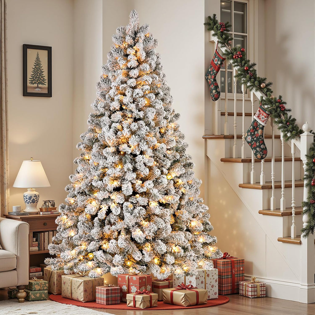 shareconn 7ft snow flocked spruce pre-lit artificial christmas, main product view