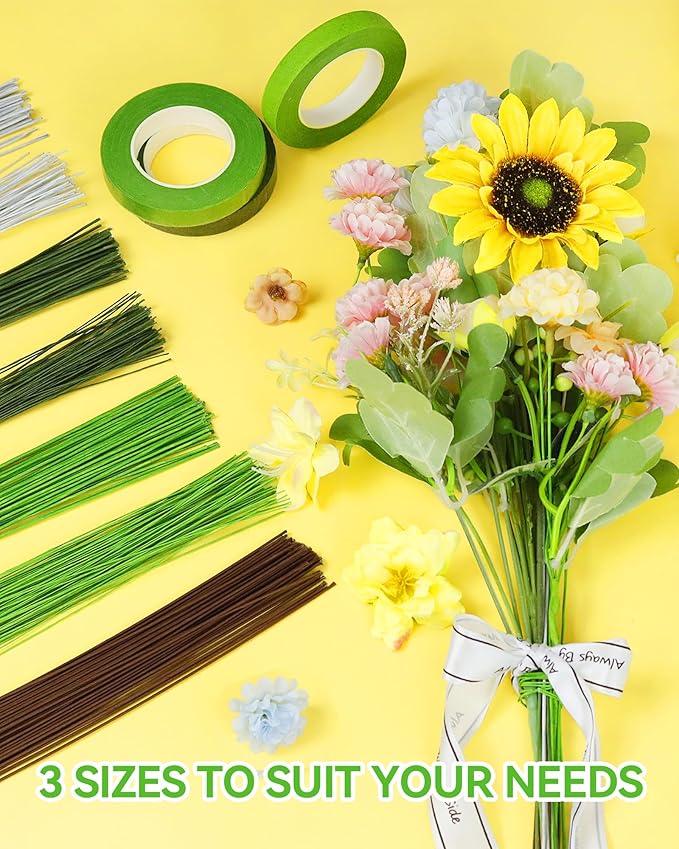 100 PCS FIVEIZERO 26 Gauge Beown Floral Wire Stems for Artificial Flower Making,Florist Wire,Flower Wires for Crafts,Alambre para Flores for Wreaths, Flower Arrangements and DIY Projects