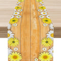 Farmhouse Floral Table Runner, Spring Seasonal Yellow Daisy Sunflower Retro Wooden Country Table Center Decor for Home Kitchen Dining Patio Holiday Party Table Decorations, 13"x108" Inch