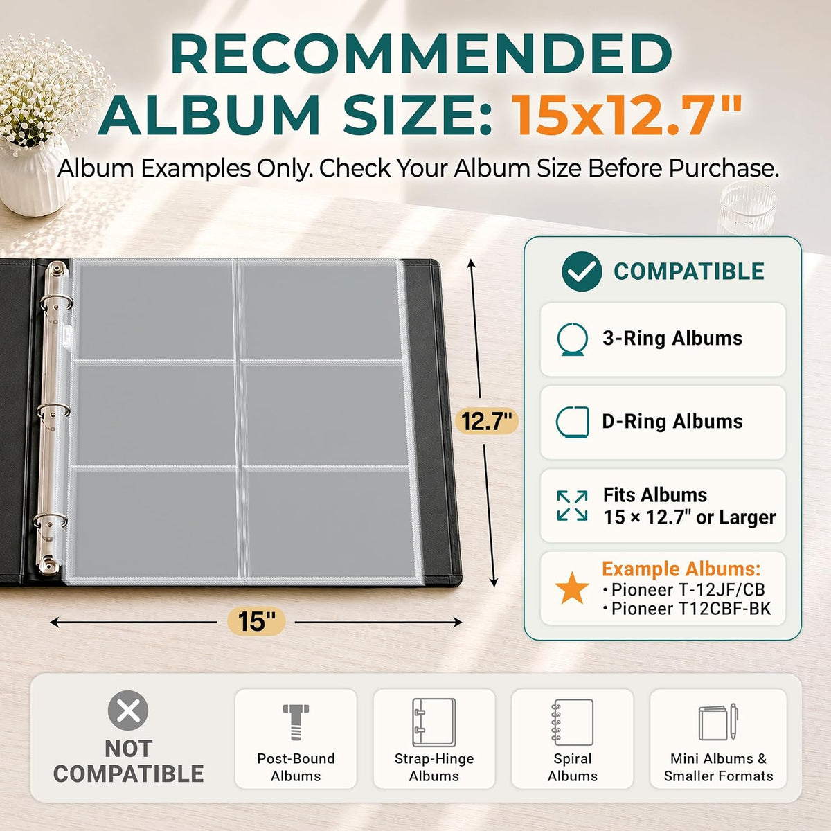 Dunwell 12x12 Scrapbook Page Protectors, 4x6 Photo Album Refill Pages, 100-Pa...