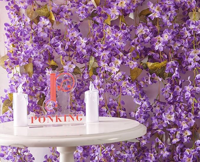Flower Garland, Artificial Hydrangea Vine Flowers, Hanging Fake Hydrangeas Vine for Room Anniversary Wedding Birthday Christmas Wall Arch Decor, 2 Pcs, Floral Garland, Purple Flower