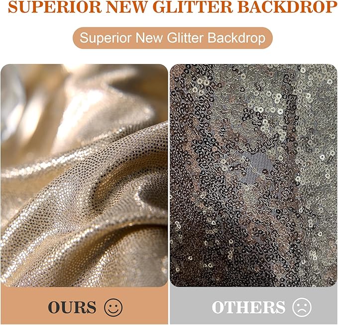 10x10ft Thick Champagne Glitter Backdrop Curtain Panels for Parties, Wrinkle Free Sequin Sparking Photo Backdrop Drapes, 2 Panels 5x10ft Shimmer Back Drop Cloth for Wedding Birthday Photography