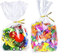 PigPotParty 6"x 9", 100Pcs Bottom Gusset Bags, Clear Plastic Cellophane Treat Goodie Bags with Ties for Party Favor, Candy, Cookie, Popcorn, Small Gift Wrapping (No Side Gusset)