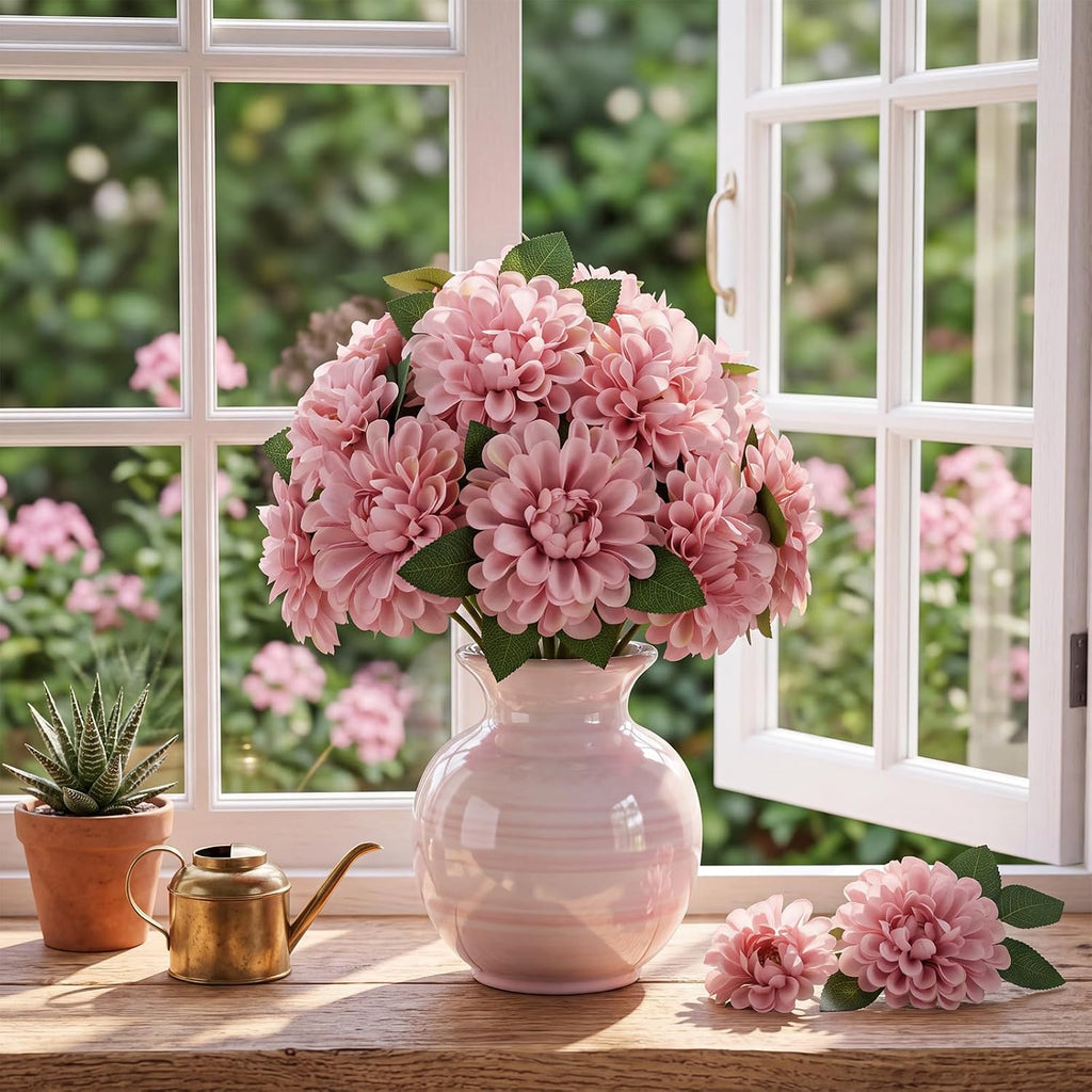 50 set wedding artificial dahlia flower with stems, side view