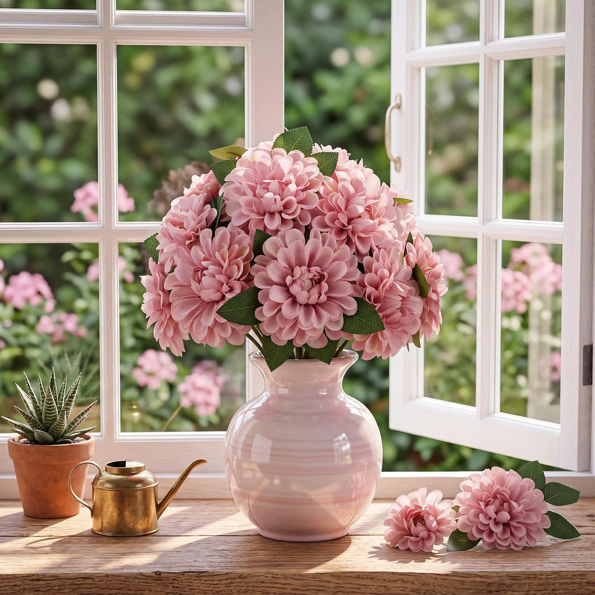 50 set wedding artificial dahlia flower with stems, side view