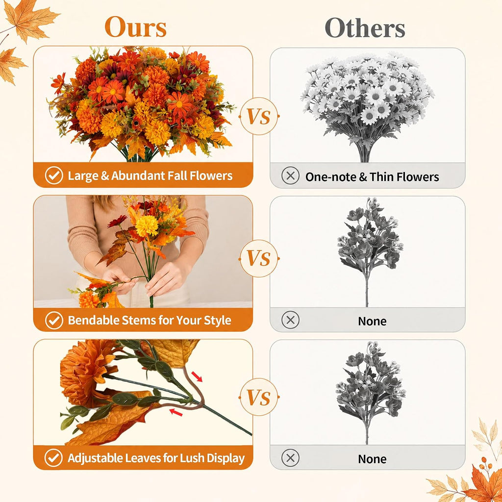 blosmon faux mums for outdoor planters: realistic fall shown in use