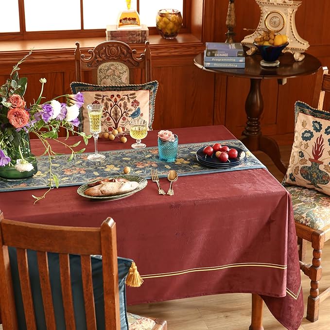 patdrea Designer Casual Wild Floral Velvet Table Runner 102 Inch Long, Dark Blue Occult Bouquets Pattern Table Mat, Decoration for Kitchen Dining Coffee Table Cabinet Banquet Thanksgiving,12"*102"