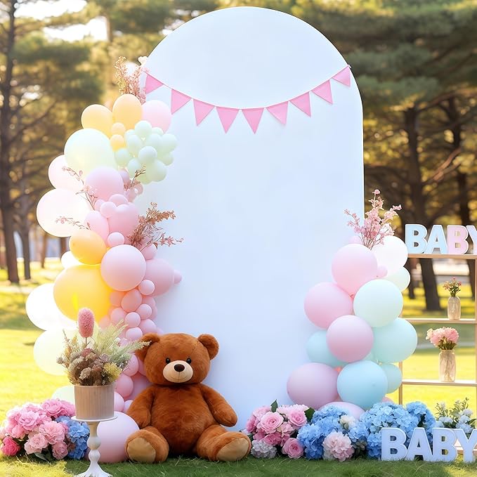 7.2FT White Arch Backdrop Cover - Polyester Fitted Wedding Arch Stand Covers Round Top Chiara Backdrop Arch Cover for Birthday Party Banquet Photo Background Decoration