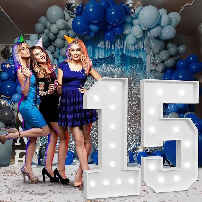 Marquee Numbers Large 15th-Birthday Decorations: 4ft Light Up Number Party Decor 15 Year Old Girl And Boy Birthday Decoration Quinceanera Backdrop Anniversary Cardboard Big Balloon Frame Number 15