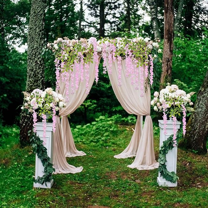 5 Pack Pink Wisteria Hanging Flowers, 3.44 Ft Fake Hanging Flowers, Artificial Wisteria Garland Vines for Wedding Room Backdrop Outdoor Patio Garden Decoration