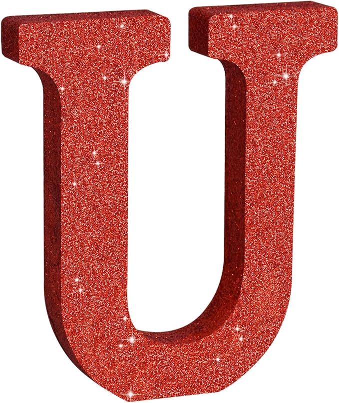 TONIFUL 8 Inch Red Glitter Letter U Table Centerpiece A-Z Red Birthday Party Decorations,Red Alphabet U for Birthday,Chrismas,Graduation,Bridal Shower,Wedding,Anniversary Party Supplies