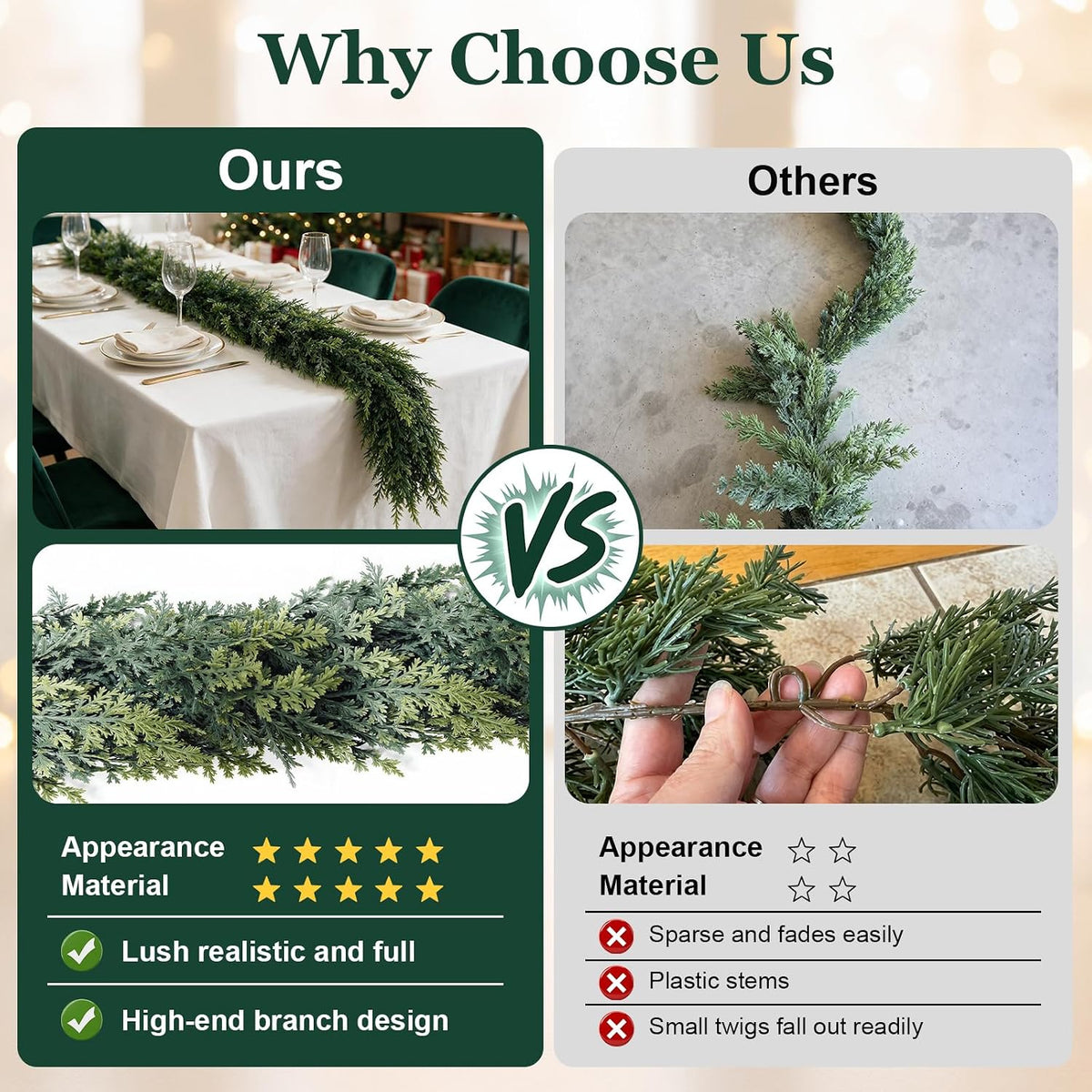12ft christmas cedar garlands realistic, real touch winter, close-up detail