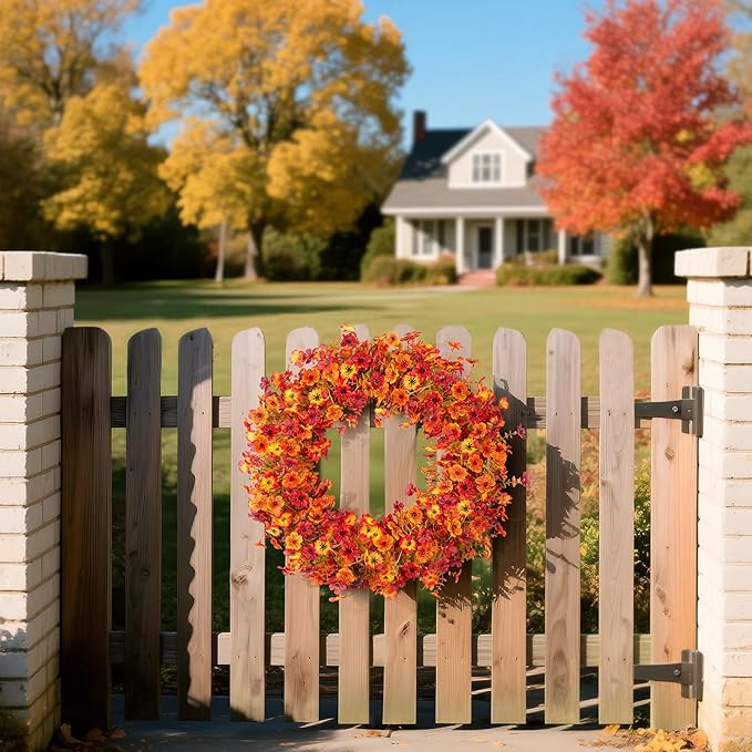 Fall Mums Flowers Artificial Garland for Decoration, 4 Pack 5.9 FT Faux Mums with Eucalyptus Leaves Ivy, UV Resistant Fake Fall Daisy Floral Vine Flowers for Home Garden Wedding Backdrop Decor