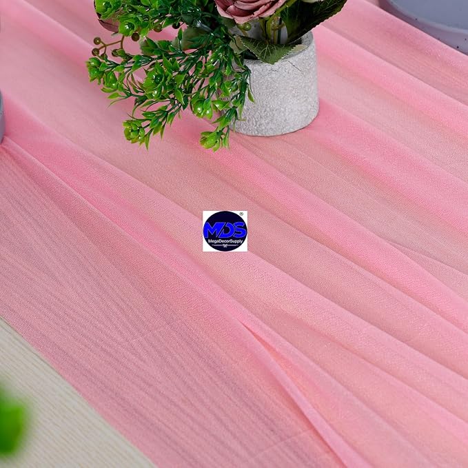 MDS Halloween Chiffon Table Runner - 15 Pack, 29 x 170 Inches, 14ft Each - Sheer Spooky Table Runners for Haunted House Parties, Trick-or-Treat Tables, Witchy Décor, Wedding & Events - Coral