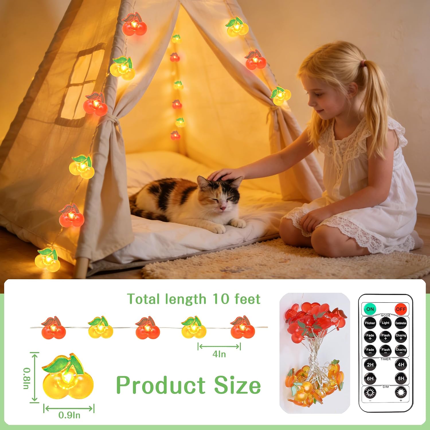Cherry LED Lights with Remote USB & Battery Operated 10FT 30LEDs Red Orange Cherry String Lights - Home Wedding Birthday Party Ocean Holiday Decor
