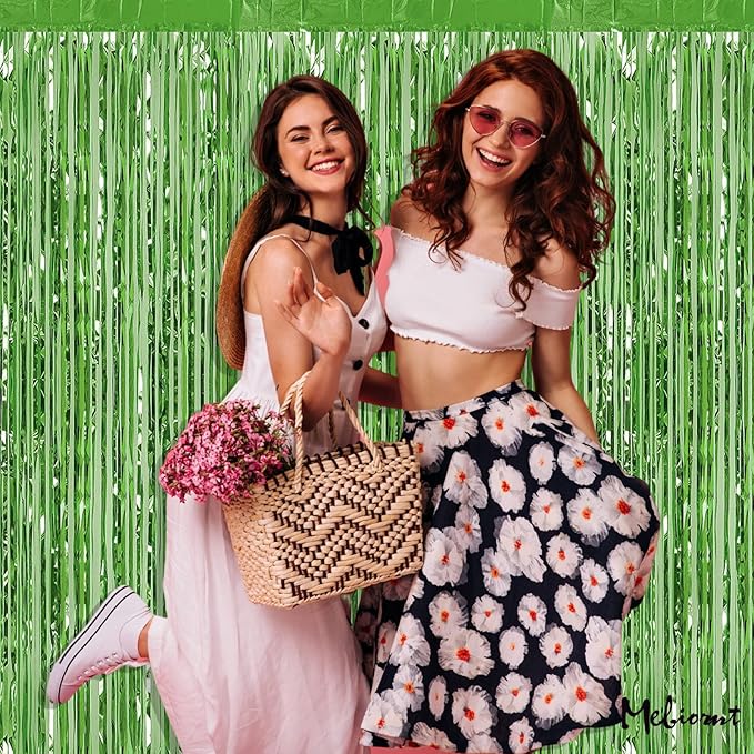 4 Pack Fringe Curtain Backdrop, 3.2Ft x 6.6Ft Light Green Metallic Tinsel Foil Fringe Streamers Background for Photo Booth Birthday Wedding Baby Shower Carnival Easter Mother’s Day Party Decorations