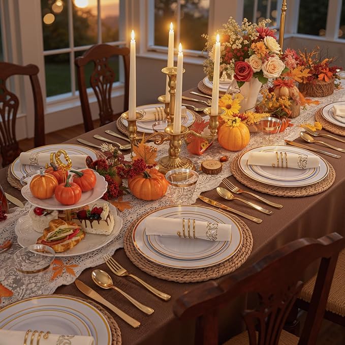 WDF 180 Pieces Disposable Plastic Gold Silverware Cutlery - Disposable Flatware Set 60 Forks, 60 Knives and 60 Spoons - Heavy Duty Gold Plastic Cutlery - Utensils for Party, Wedding, Thanksgiving