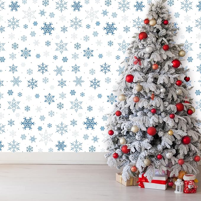 4.5x100 Feet Roll of Christmas Plastic Tablecloth Decorations,Disposable White Snowflake Blue Xmas Table Cover Photography Backdrop with Cutter Box for Winter Christmas Holiday New Year Party Supplies
