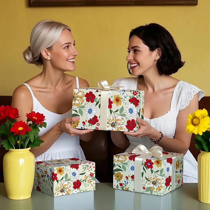 WRAPAHOLIC Floral Wrapping Paper Roll - Mini Roll - 17 Inch x 9.8 Feet - Wild Flower Wrapping Paper, Perfect for Girls Women Birthday, Wedding, Bridal Shower