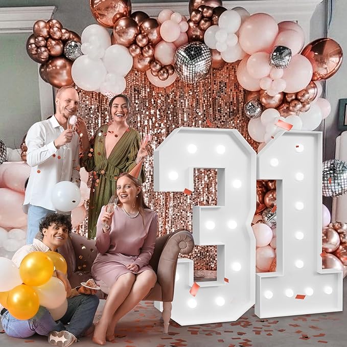 Marquee Numbers Large 31st-Birthday Decorations: 4ft Light Up Number Party Decor 13 Year Old Women And Men Birthday Decoration Backdrop 13 Anniversary Cardboard Big Mosaic Balloon Frame Number 31