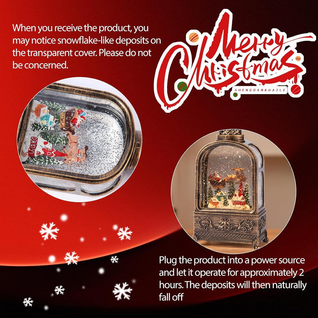 Village Snow Globe Christmas, 10.2 Musical Snow Globe Lantern Lights with 6H Timer Battery & USB Powered, Retro Style Holiday Glitter Snow Globes for Xmas Home Decoration Indoor Party Gifts
