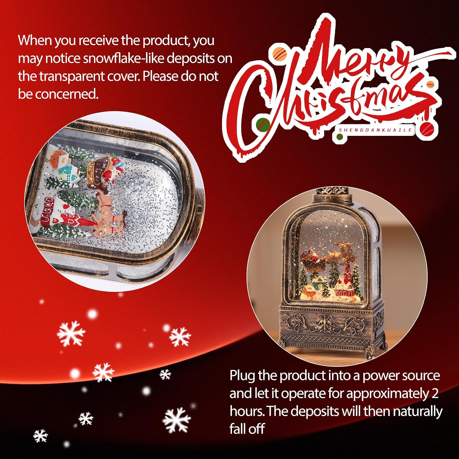 Village Snow Globe Christmas, 10.2 Musical Snow Globe Lantern Lights with 6H Timer Battery & USB Powered, Retro Style Holiday Glitter Snow Globes for Xmas Home Decoration Indoor Party Gifts