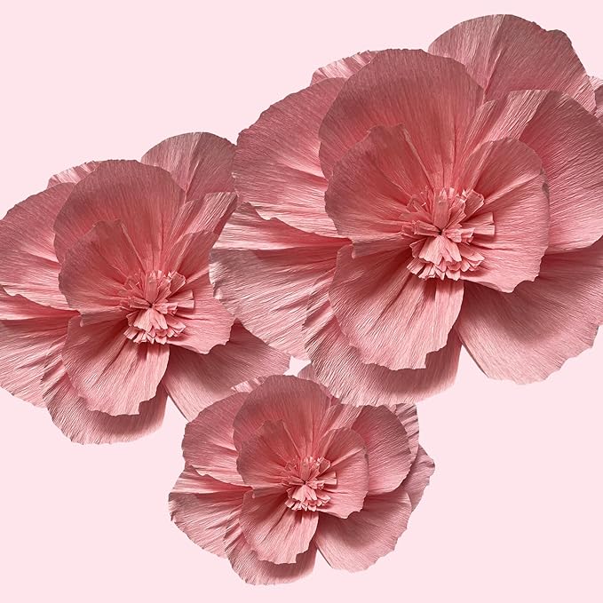 BRT Bearingshui Crepe Paper Flowers Decoration for Wall Total 9 Pcs, Artificial Flowers for Wedding Decor,Flower Backdrop Decor, Baby Bridal Shower Birthday Party, Pink 3D Wall Flowers Decor