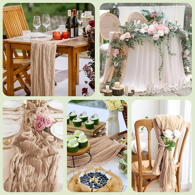 Asee'm 3pcs Cheesecloth Table Runner 120 Inches Long Nude Boho Gauze Cheese Cloth Runner 10FT Rustic Sheer Table Runners for Christmas Wedding Party Baby Shower Spring Easter Decoration