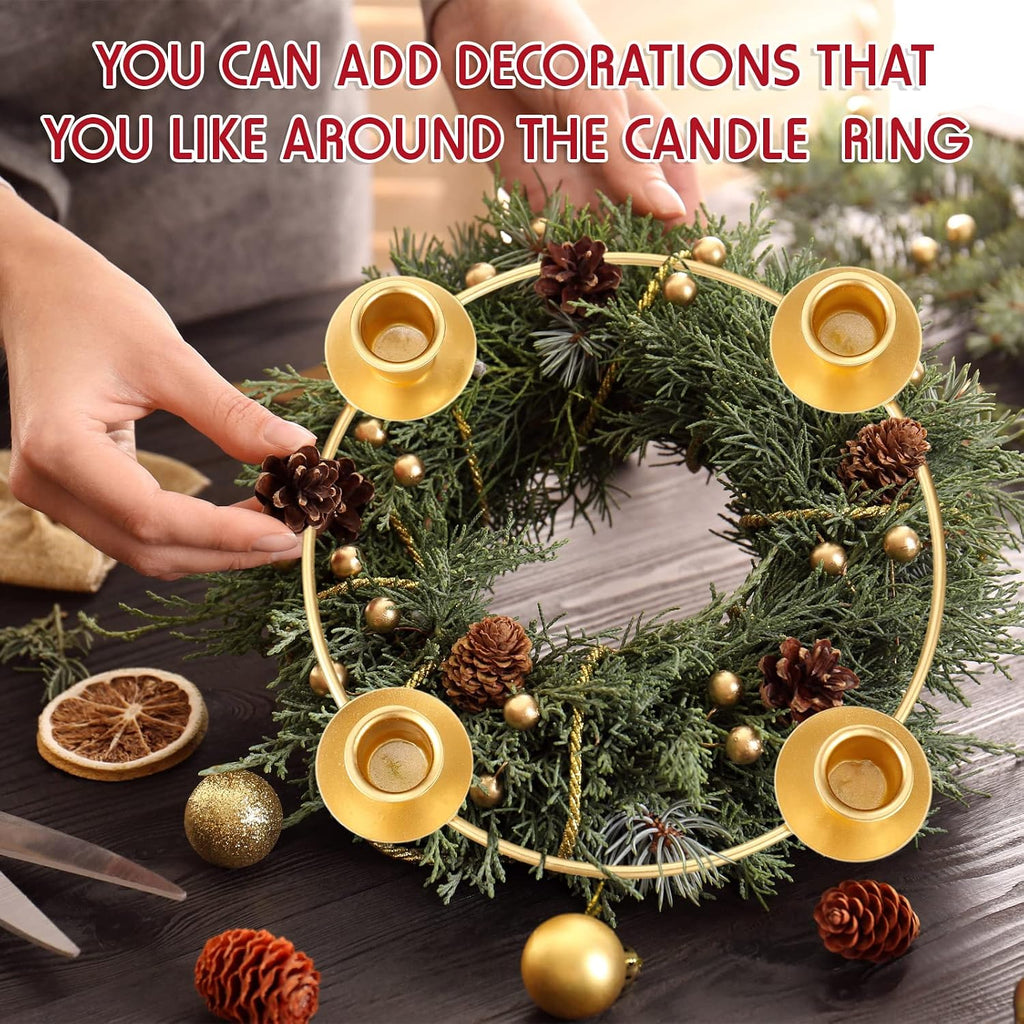 CHENGU 2 Pieces Advent Wreath Ring Candle Holder Christmas Ring Wreath Table Decoration Taper Metal Candle Holder for Christmas Advent Home Decor(Round Shape)