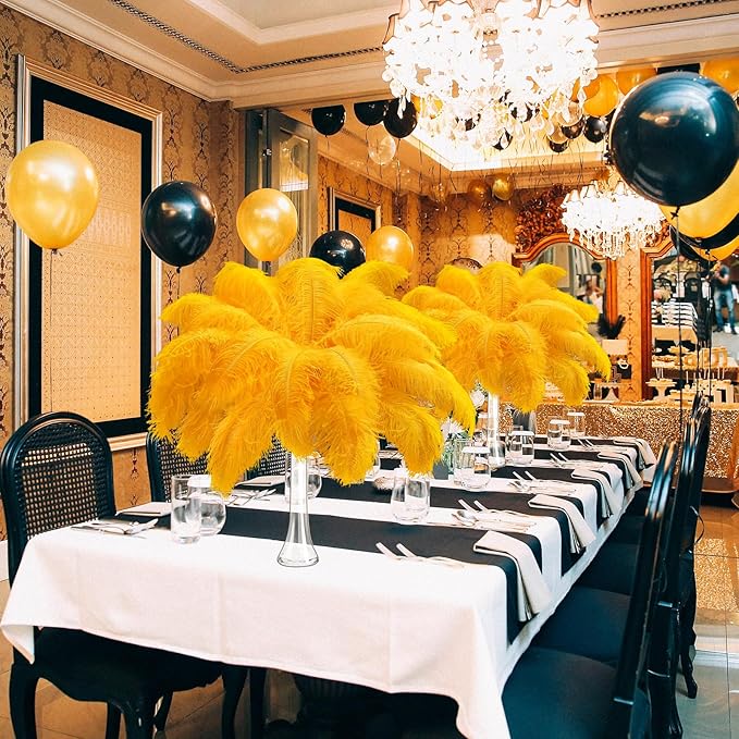Maitys 90 Pcs Large Natural Ostrich Feathers Bulk 14-16 Inch (35-40cm) 12-14 Inch (30-35cm) 10-12 Inch (25-30cm) Ostrich Feathers Plumes for Centerpieces Wedding(Gold)
