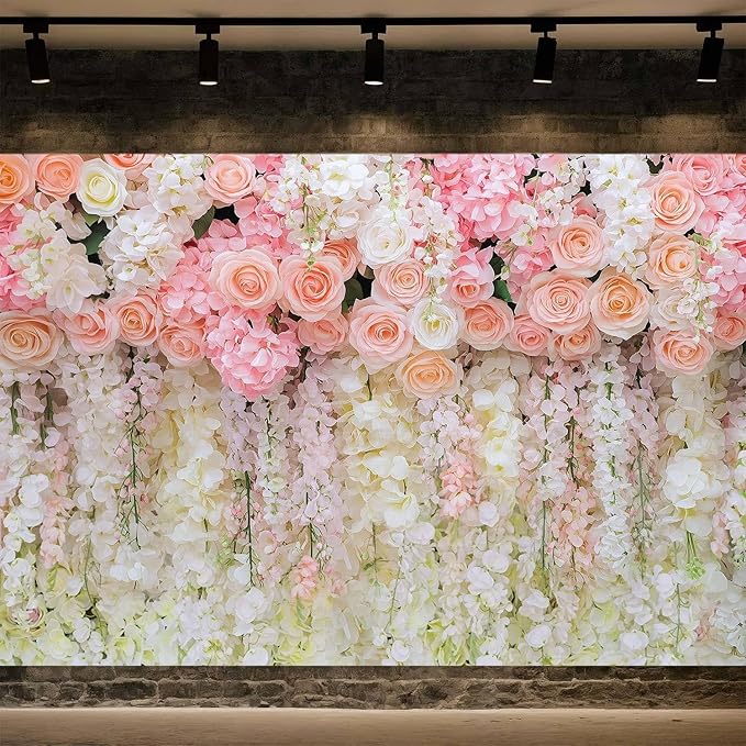 20x10ft Pink Rose Flower Wedding Photography Backdrop Spring Floral Photography Backdrop Valentine's Day Mother's Day Girl Birthday Baby Shower Wedding Bridal Party Banner Photo Booth Props Background