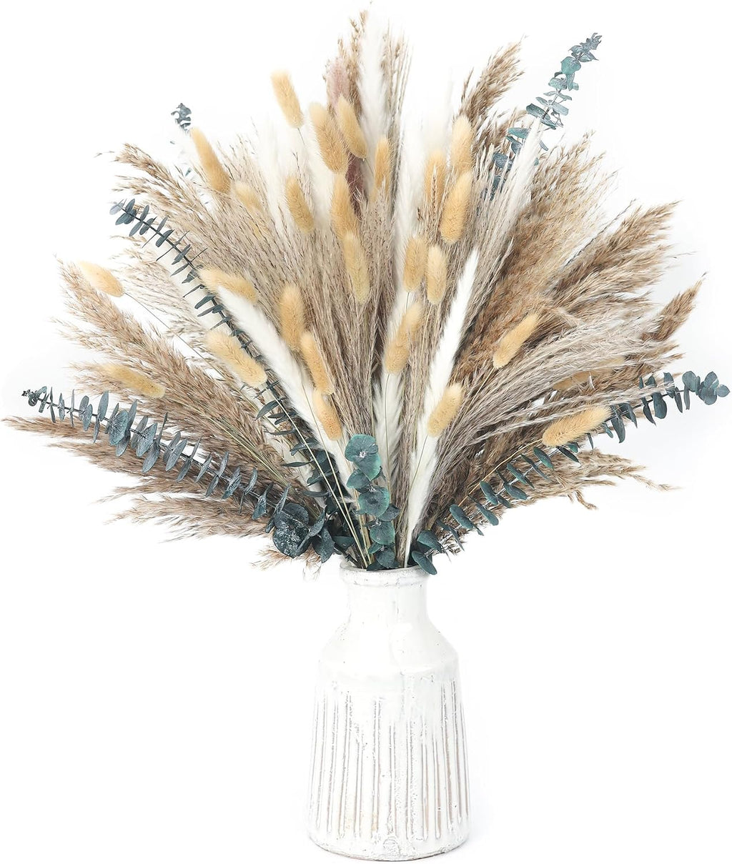 xin's convey 120 PCS Dried Pampas Grass, Dried Flowers, Reed Grass Bouquet for Bohemian Flowers Home Table Wedding Decoration, Rustic Farmhour.(Light Brown)