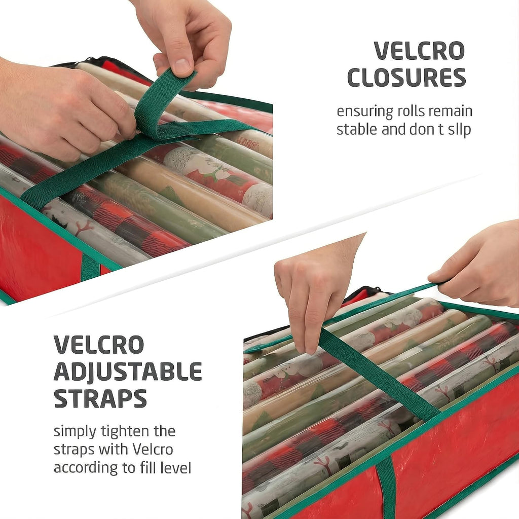ZOBER Gift Wrapping Paper Organizer Storage - 40" Gift Wrap Storage Containers With Interior Pockets For Bows, Tags & Ribbons - Wrapping Paper Holder, Waterproof, Fits 24 Standard Rolls, Red