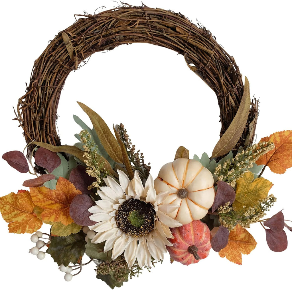 12" fall harvest pumpkin and sunflower wreath, main product view