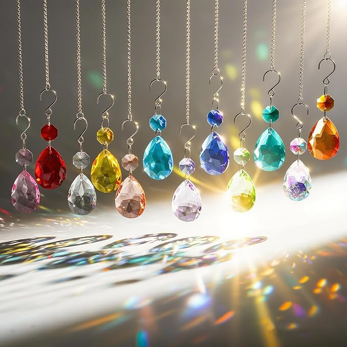 H&D HYALINE & DORA 3Inch Crystal Suncatcher Bauhinia Prisms Pendants 10Pcs Chandelier Crystals Replacement Hanging Sun Catcher Beads for DIY Arts Crafts Decor (Blue)