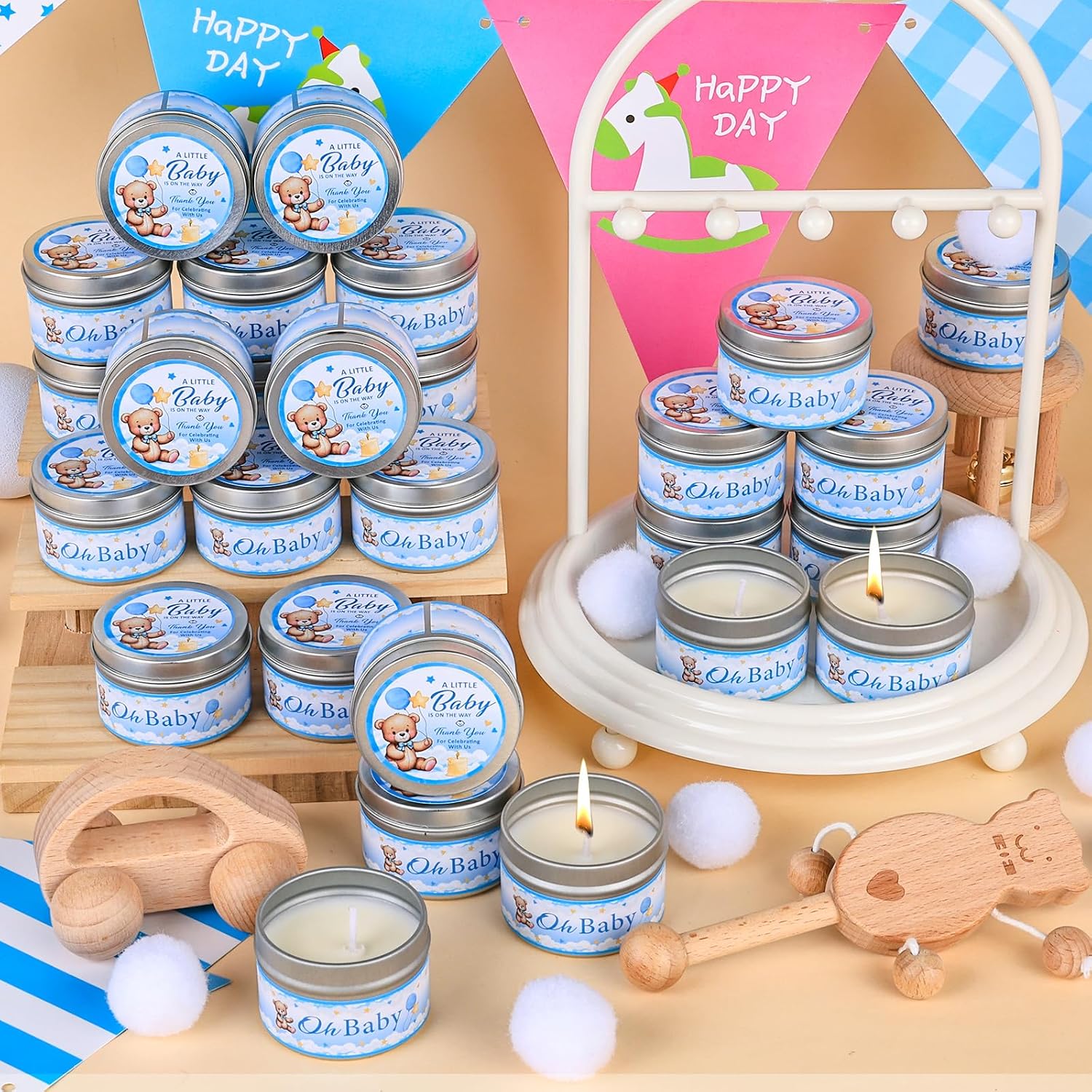 VISCOO 30 Pack Baby Shower Party Favors Candles Lavender Scented, Baby Shower Favors for Guests Prizes, Girl Boy Gender Reveal Party Gifts Decorations (1.2 Oz, Blue)