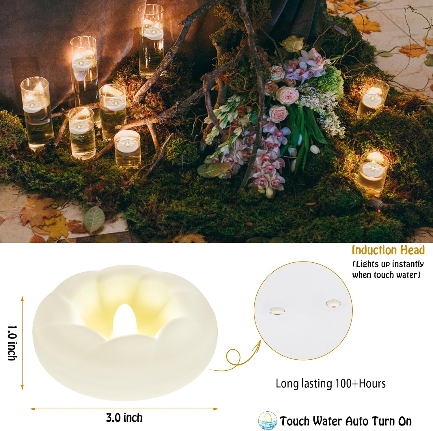 3”White Flameless Led Floating Candles, Plastic Battery Operated Flickering Waterproof Tealights Long Lasting 200H+ for Cylinder Vases, Centerpieces at Wedding, Party, Pool, Holiday (6pack)