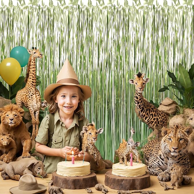 GOER 3.2 ft x 8.2 ft Metallic Tinsel Foil Fringe Curtains,Party Streamer Backdrop for Birthday,Graduation Decorations and New Year Eve (2 Pcs,Sage Green)
