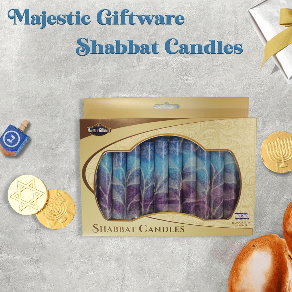 Majestic Giftware Safed Candles 12-Pack - Shabbat Shabbos Candles | 5 inch Dripless Handcrafted Traditional | Fits Standard Holders (Fantasy Blue)