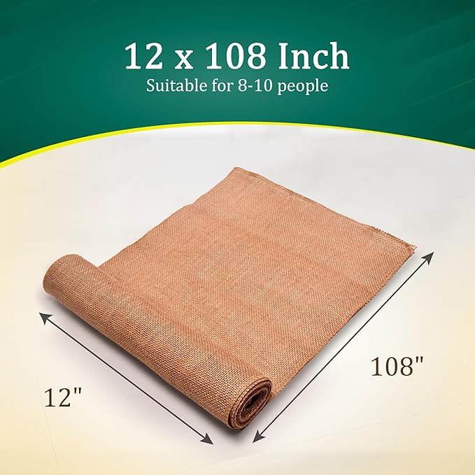 Burlap Table Runners (Pack of 3) – 12”x 108” - No-Fray Finished Edge Premium Quality Natural Table Runner – No Odor, Eco-Friendly Burlap Runner, Perfect for Rustic Table Decor and Other DIY Crafts
