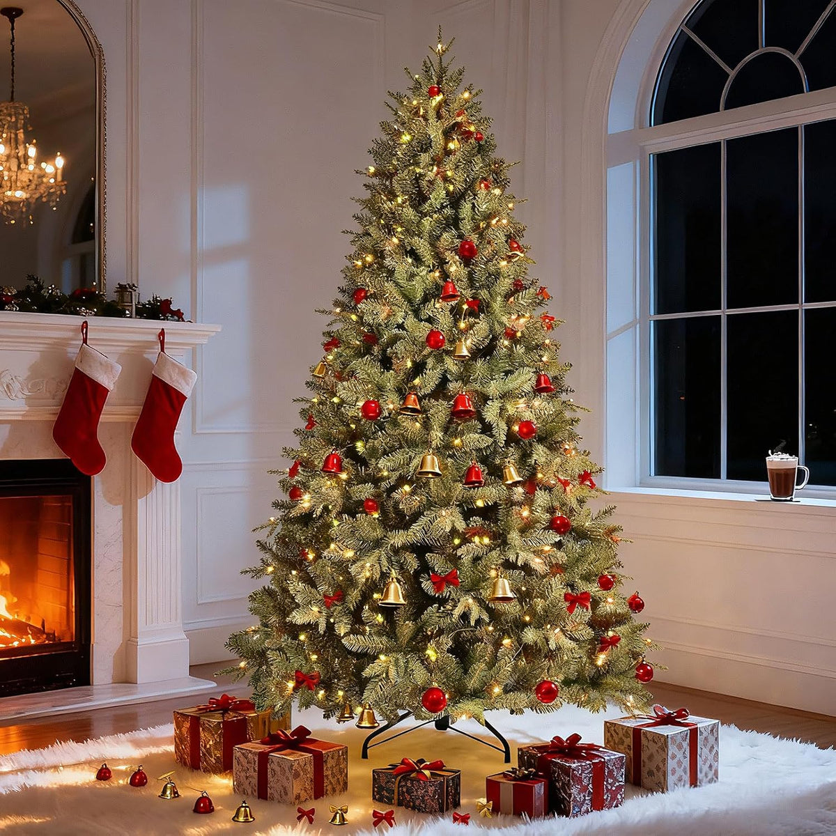 treepool 6ft prelit artificial christmas tree, 1720 pe/pvc, front angle view