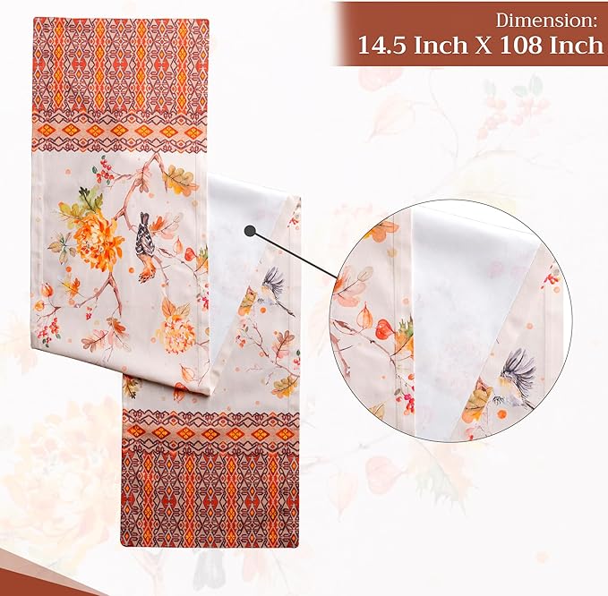 Maison d' Hermine Table Runner 100% Cotton Single Layer Table Runners 108 inches Long for Thanksgiving Christmas Decorations Home Kitchen Dining Party Wedding (Kelim - Prairie, 14.5" x 108")