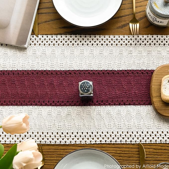 Artoid Mode Red Farmhouse Rustic Table Runner, Seasonal Holiday Hollow Kitchen Dining Table Decoration for Home Party Decor 12x60 Inch