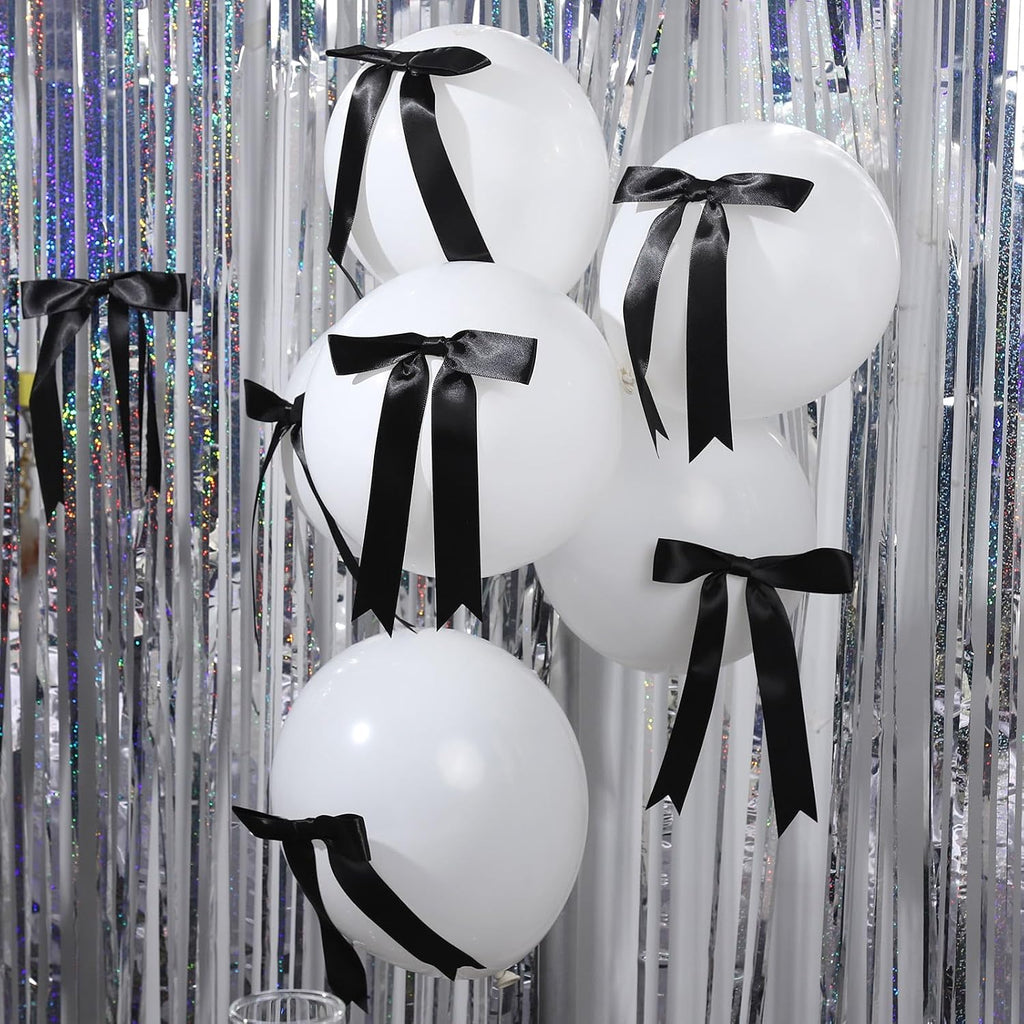 YGDZ Black Bows 30PCS, Satin Ribbon 5x7'' Large Black Bow for Champagne Bottle Wrapping, Balloons, Twist Tie Bows Decorations for Party, Cake, Craft, Gift