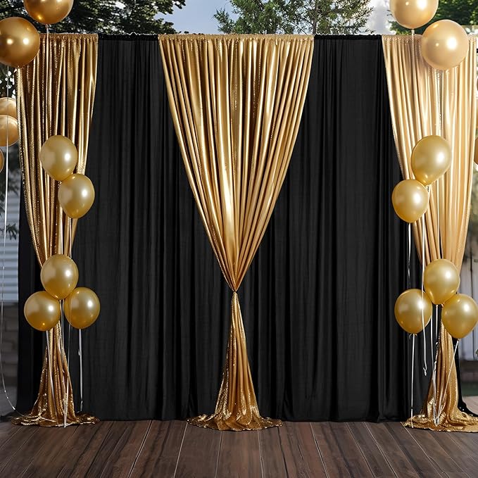 10ft×9ft Black Backdrop Curtain, Wrinkle Free Thick Polyester Drapes for Backdrop, 2 Panels 5ft x 9ft Photo Backdrop Curtains for Parties Birthday Wedding Graduation Photography Background Cloth