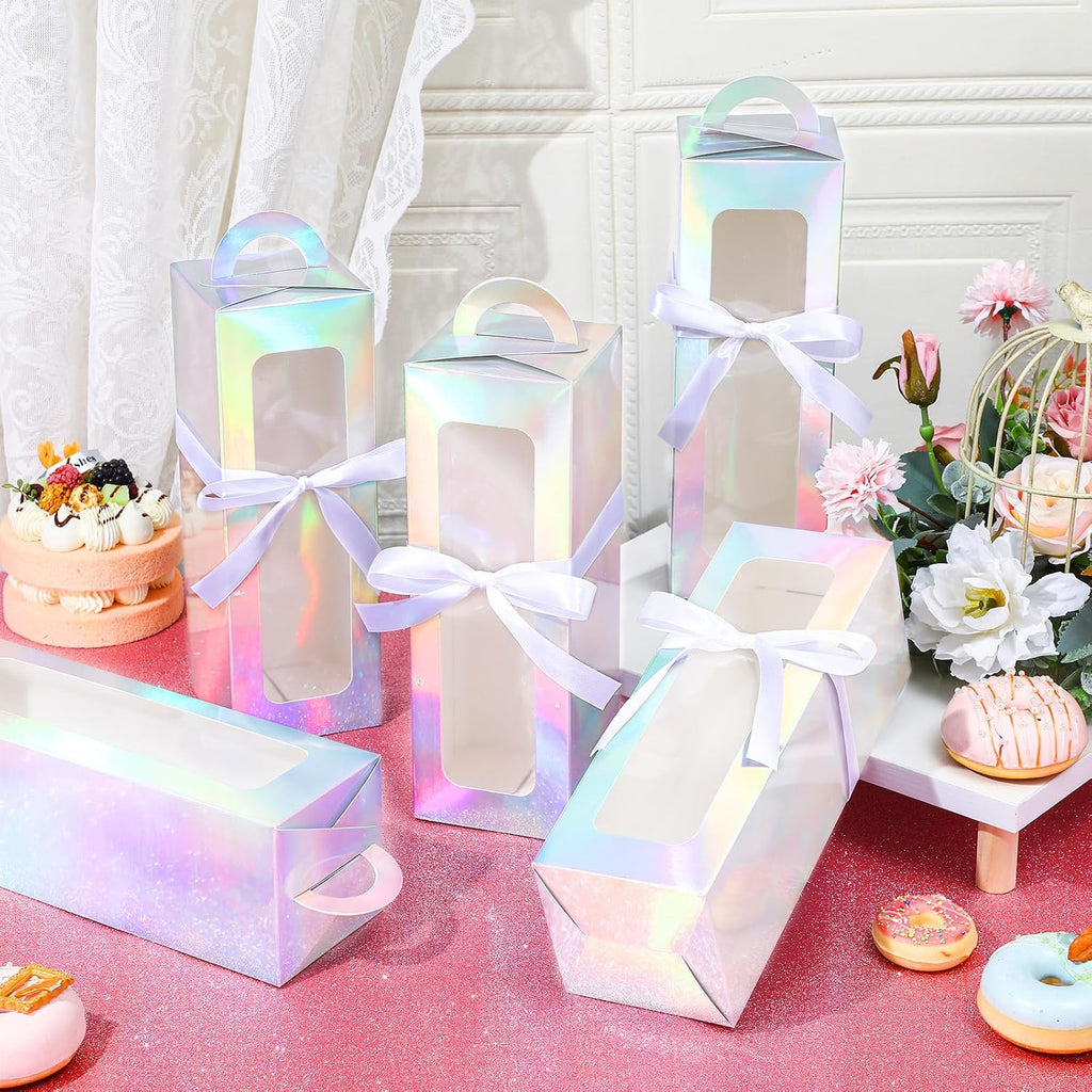 Ctosree 24 Pcs Tumbler Gift Box with Handle for 16-20 oz Clear Wine Glass Gift Box Sublimation Tumblers Heat Press Blanks Bottle for Christmas Wrapping Packaging(Holographic)
