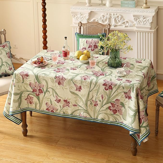 patdrea Designer Green Long Rectangle Tablecloth,Framhouse Vintage French Violets Pattern Elegant Tablecloths,Table Cover Decor for Kitchen Dining Christmas,Party,Thanksgiving,63"x102"-Tara a