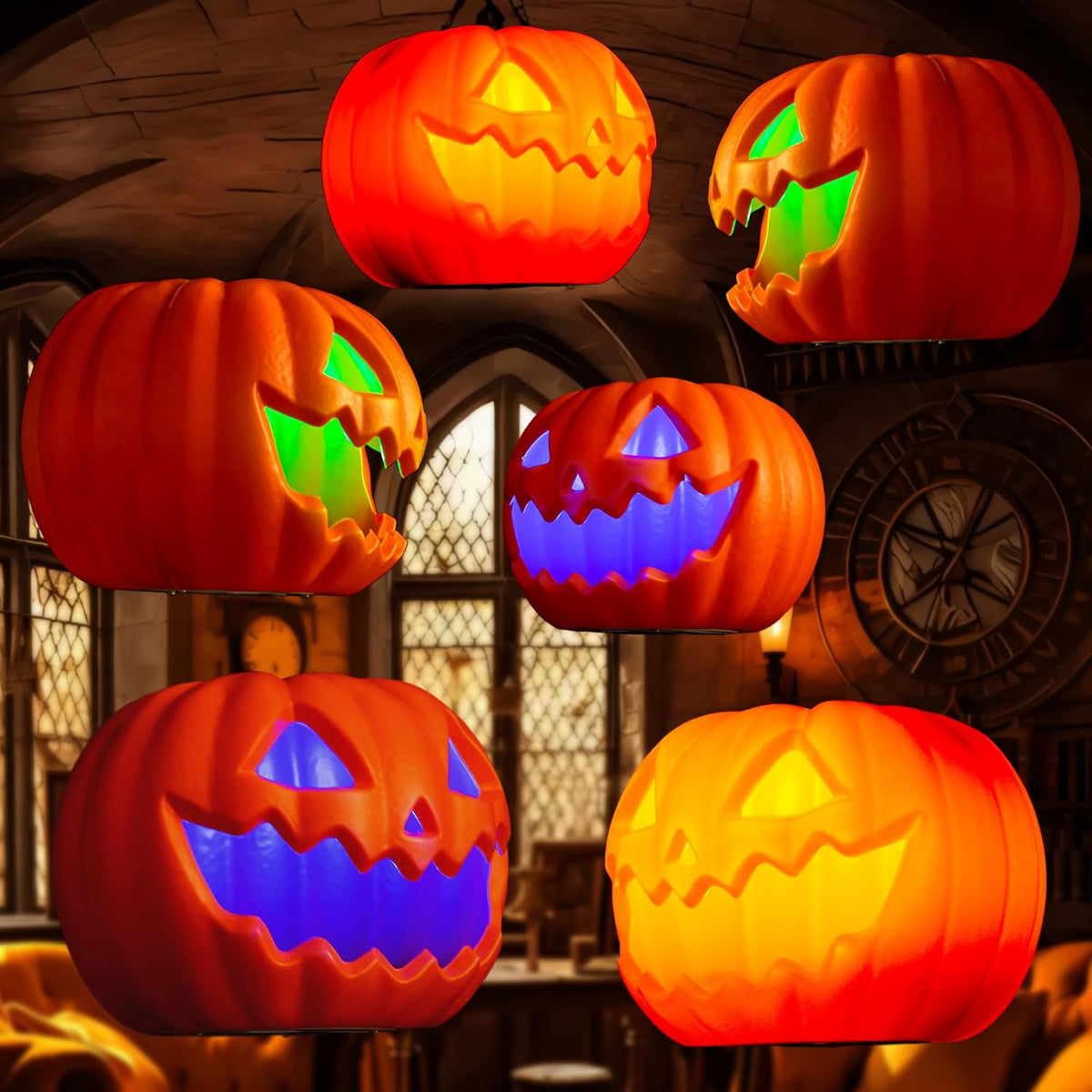 Halloween Hanging Decorations Pumpkin Lights, LED Flameless Floating Jack-O-L...