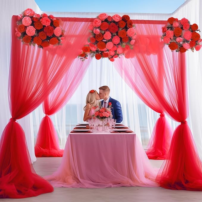 10x10 Red Tulle Backdrop Curtains for Parties, Sheer Backdrop Curtain Wedding Photo Background Drapes for Baby Shower Photography Birthday Party