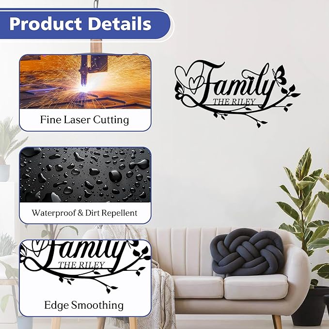 Personalized Family Last Name Signs, Custom Signs Outdoor Metal, Monogram Metal Sign Wall Art For Home Outside Decor, Name Sign Customized Wedding Christmas Housewarming Gifts For Women Men